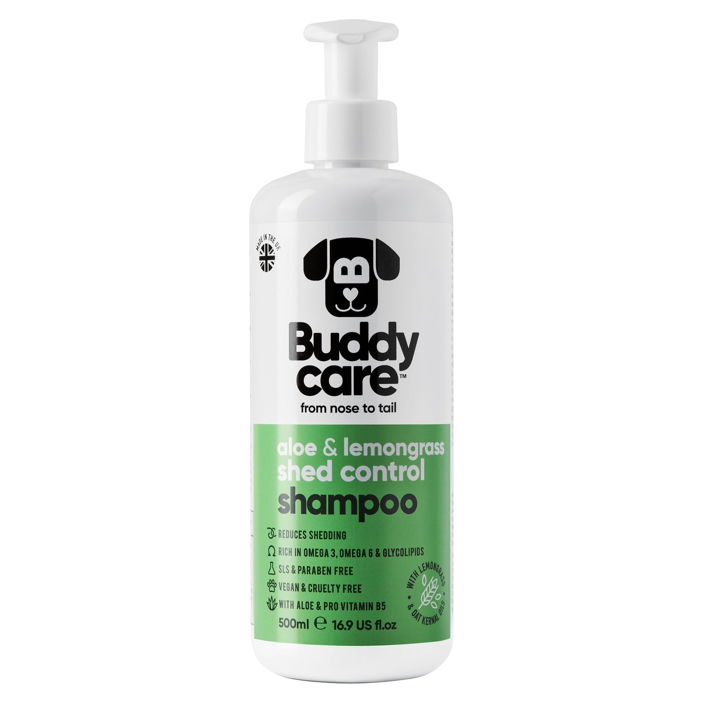 Buddy Care Dog Shampoo - Shed Control - Aloe & Lemongrass - 500ml