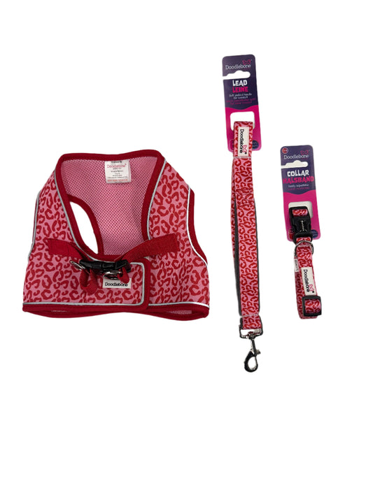❤️Harness The Love❤️ - Valentine Doodlebone® Ruby Leopard Strappy Harness, Lead and FREE Collar Bundle